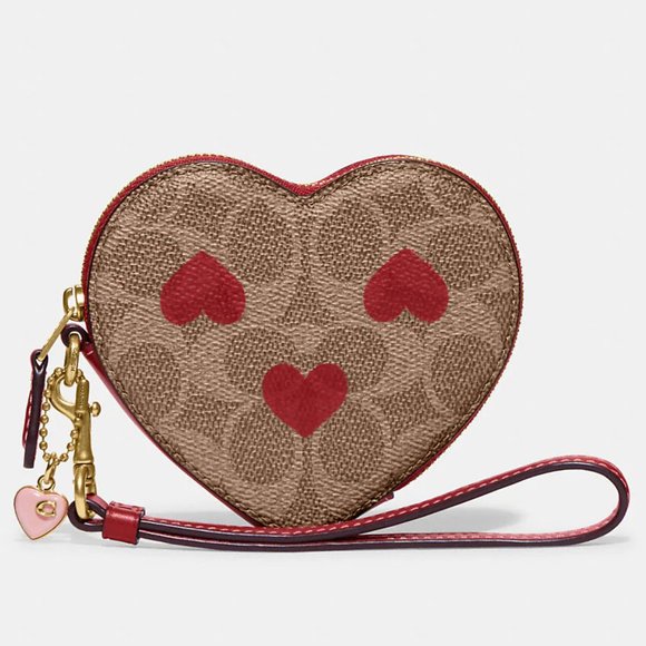 ❤️ Coach Heart Wristlet In Signature Canvas With Heart Print - Picture 2 of 12